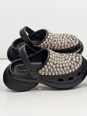 Charles Albert Black Clog Mules with Crystal Embellishments